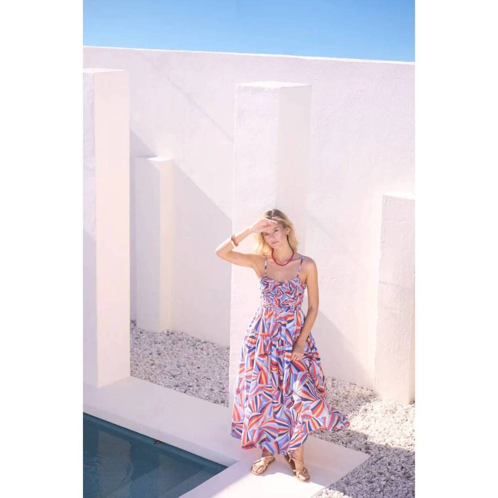 NEW SKIES ARE BLUE printed tiered midi dress in multi - Picture 5 of 9
